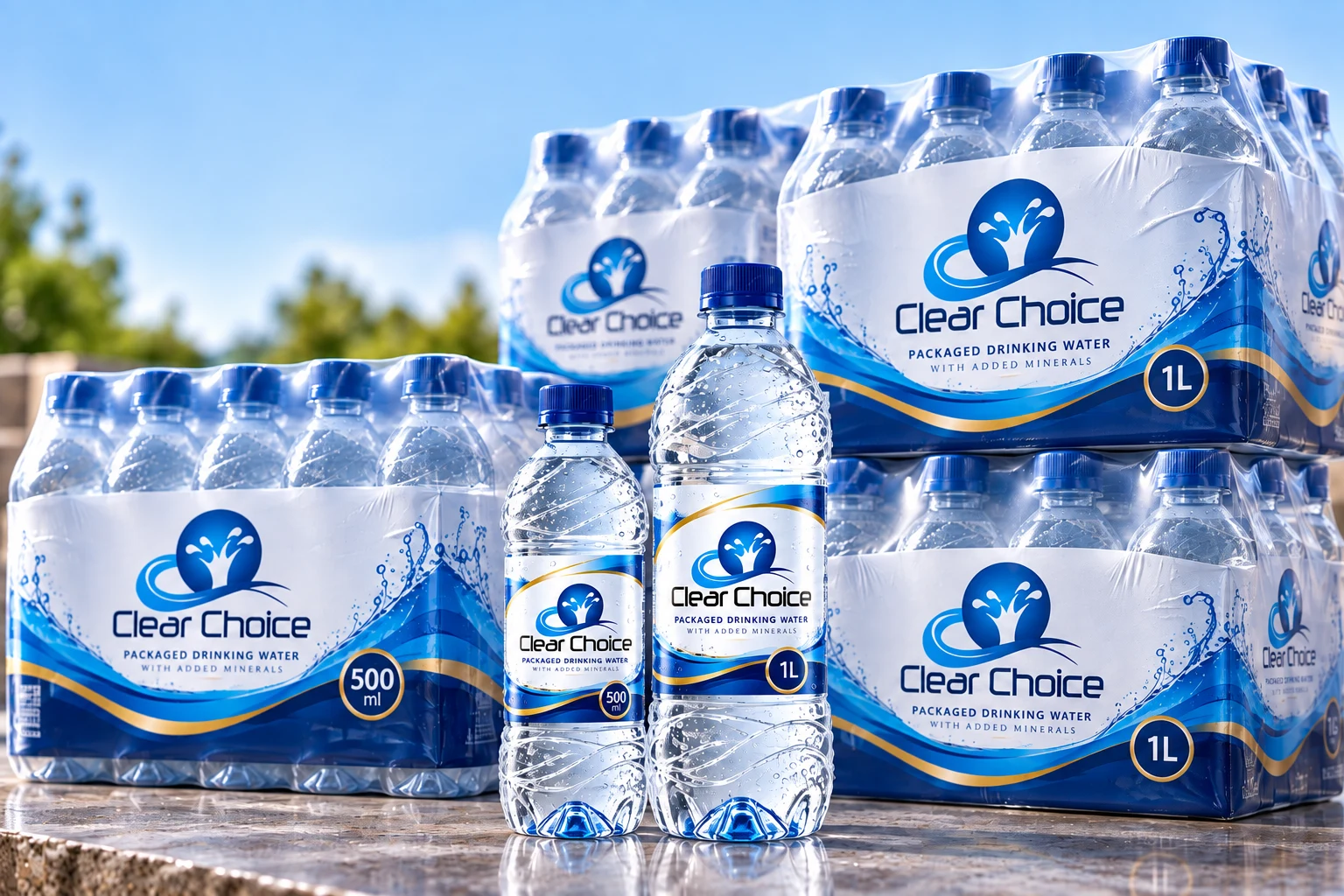 Clear Choice bottled water shrink wrapped packs